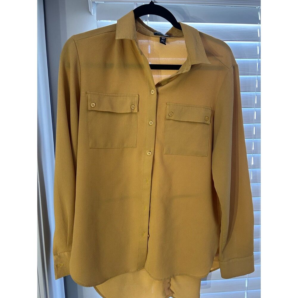 Jones New York Womens Size M Mustard Yellow Button Down Crepe Blouse